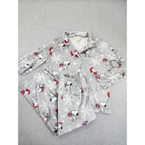 2pc Munki Munki Snoopy Womens Pajama Lounge Set Holiday Woodstock Gray XL -Soft!